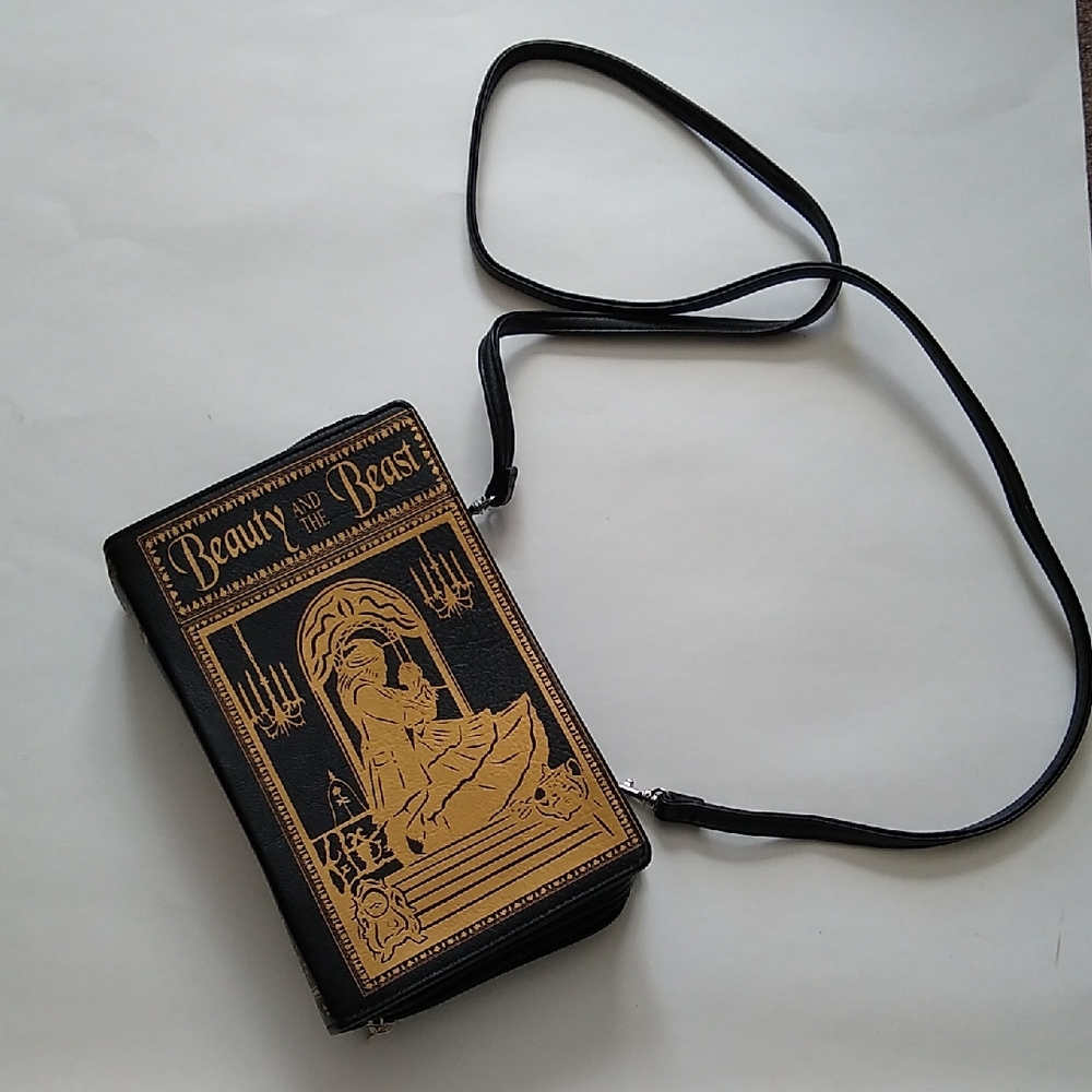 Beauty and the Beast Black and Gold Crossbody Bag